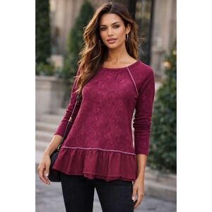 Miss Chievous Top Womens M Pink Floral Peplum Boho Romantic Cottagecore Coquette